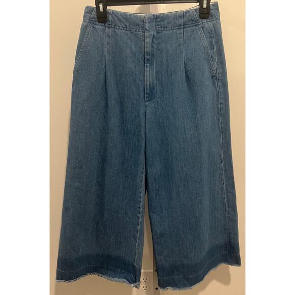 AYR Vibes Jeans Blue Wide Leg High Rise Cropped Released Hem Pleated Sz 27 - Picture 1 of 2
